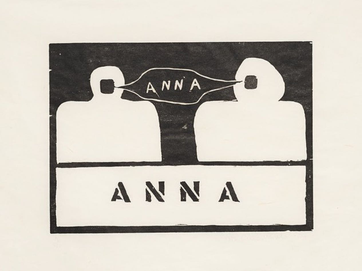 Woodcut Anna by Anna Maria Maiolino.