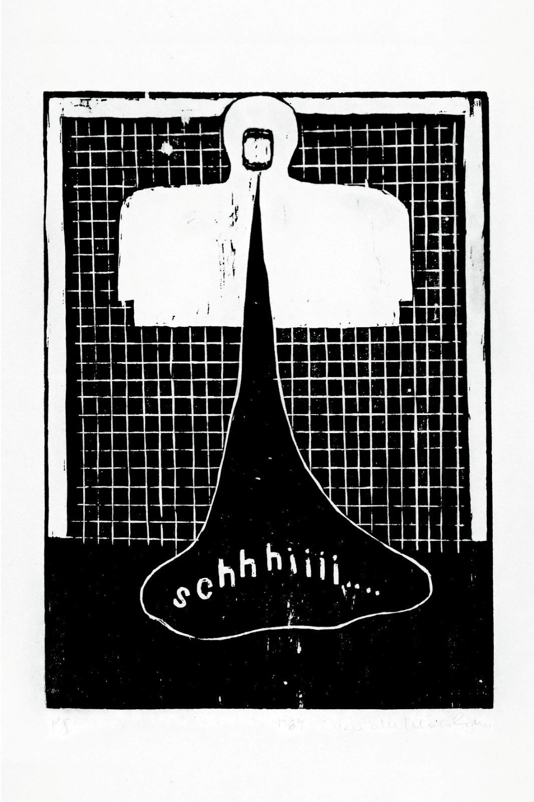 Woodcut Schhhiii by Anna Maria Maiolino.