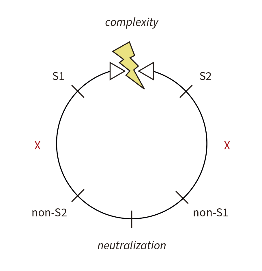 Circular diagram of complexity and neutralization around S1, S2, non-S1 and non-S2.